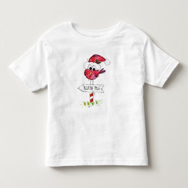 Camiseta Infantil Pássaro de Natal Vermelho Whimsic (Frente)