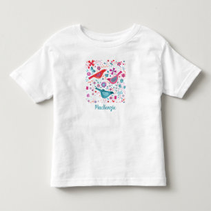 Camiseta Infantil Pássaros em um nome personalizado de cor de água