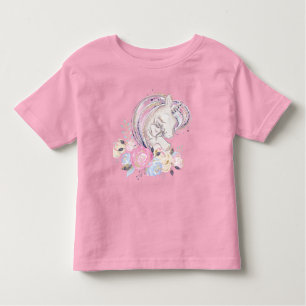 Camiseta Infantil Pastel Dourado Glitter Unicorn e Bebê com Flores
