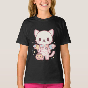 Camiseta Infantil Pastel Skelekitty Fofo Kawaii