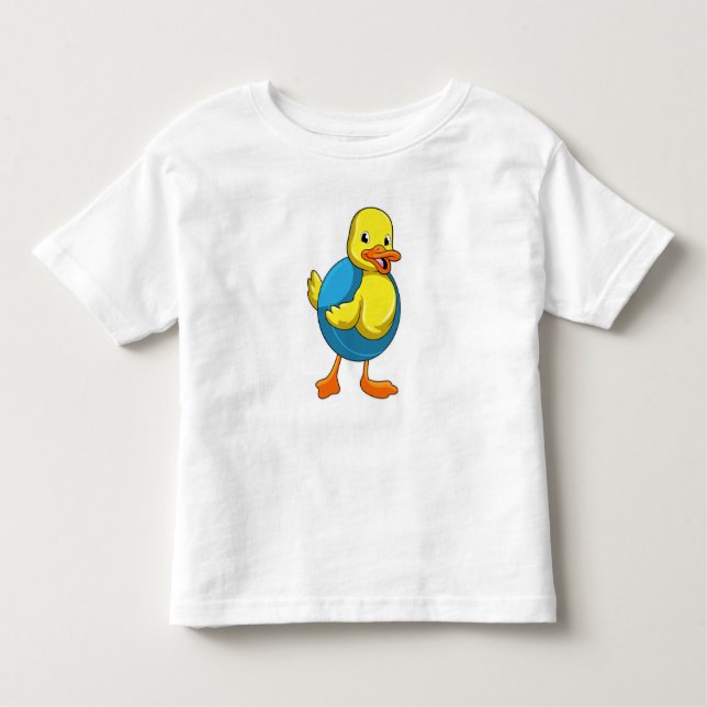 Camiseta Infantil Pato a Nadar com anel de Natação (Frente)