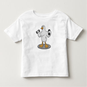 Camiseta Infantil Pato como Bodybuilder com Dumbbells