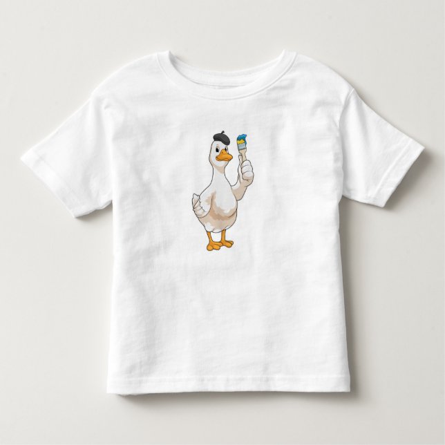 Camiseta Infantil Pato como Pincel com pincel de pintura (Frente)