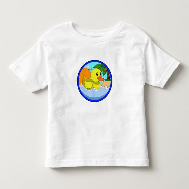 Camiseta Infantil Pato na praia com palmeiras.PNG (Frente)