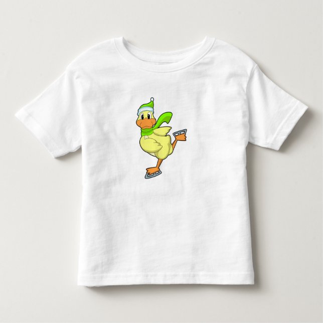Camiseta Infantil Pato no gelo patinando com skates de gelo (Frente)