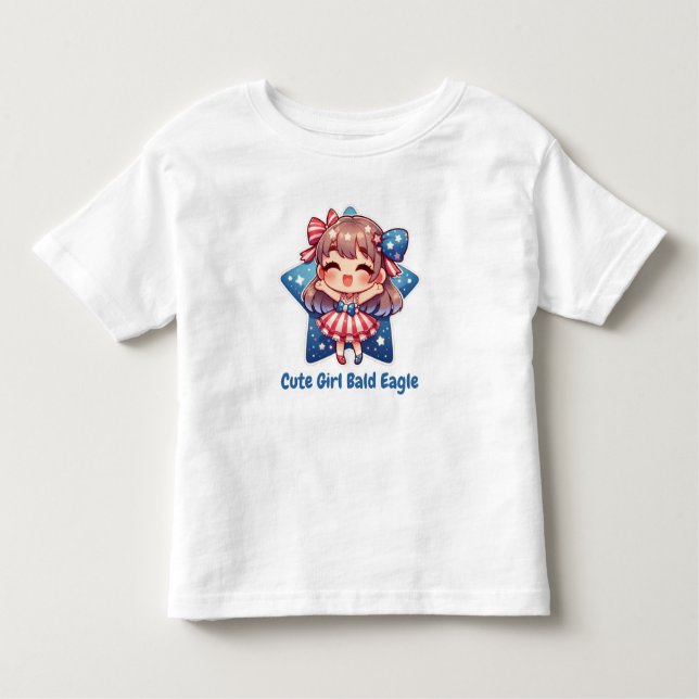 Camiseta Infantil Patriotic Cutie – Baby Bald Eagle with Bow Girls'  (Frente)