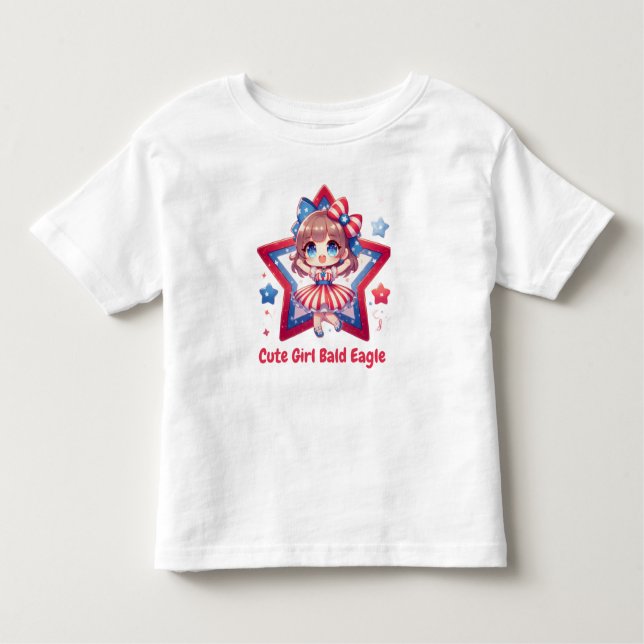Camiseta Infantil Patriotic Cutie – Baby Bald Eagle with Bow Girls'  (Frente)