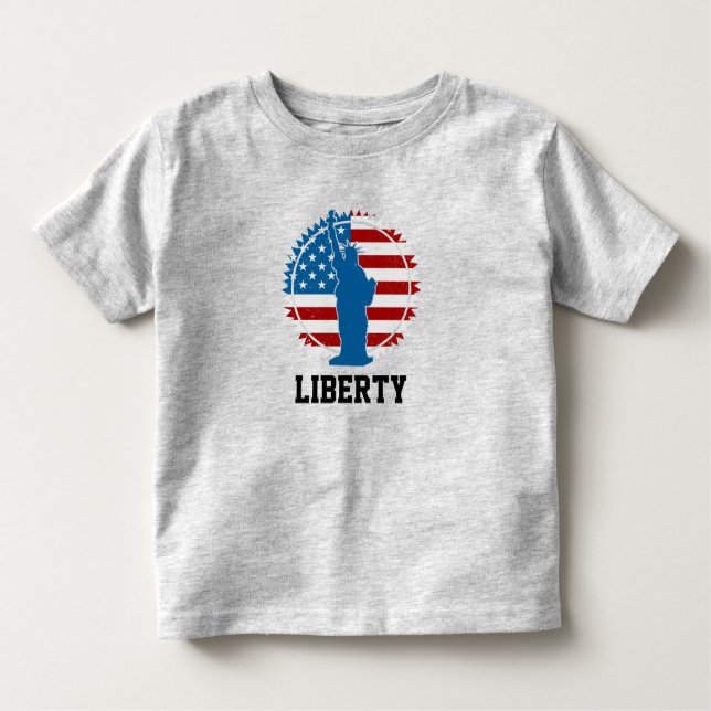 Camiseta Infantil Patriótica Estátua Americana da Bandeira da Liberd (Frente)