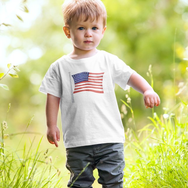 Camiseta Infantil Patriótico Toddler Red White e Blue Trendler Flag (Criador carregado)