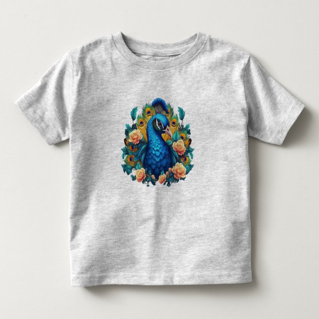 Camiseta Infantil Pavão Com Rosas Pêssego (Frente)