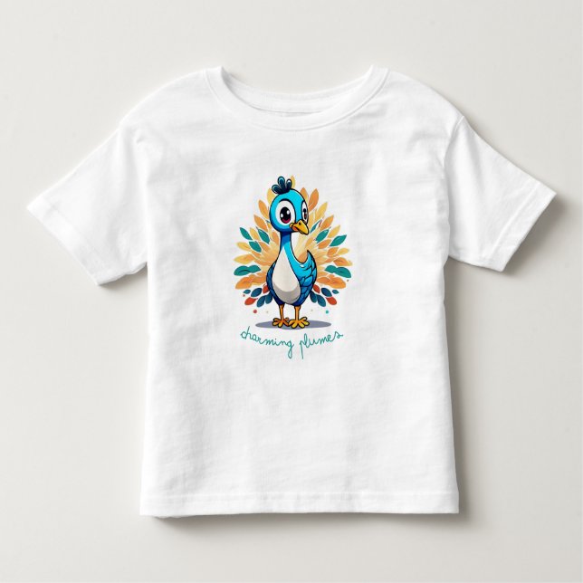 Camiseta Infantil Peacock Majestoso com Cauda Colorida (Frente)