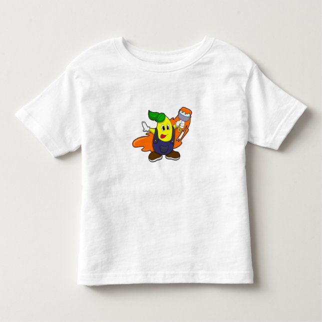 Camiseta Infantil Pear como Pincel com Pincel de Tinta (Frente)