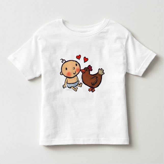 Camiseta Infantil Peck bonito da galinha de Brown no mordente para o (Frente)