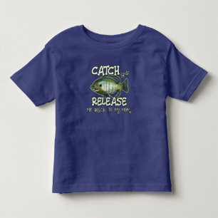 Camiseta Infantil Pegue e solte-me   Crianças: Cuja pesca é pratic