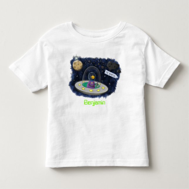 Camiseta Infantil Peixe feliz bonito com ilustração de desenho espac (Frente)