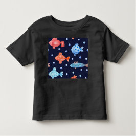 Camiseta Infantil Peixes Coloridos e Pérolas em Fundo Azul Marinho