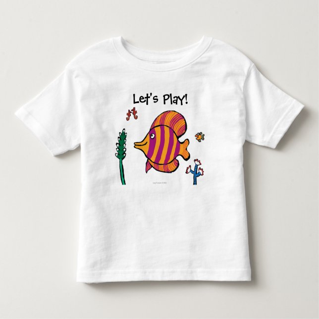 Camiseta Infantil Peixes tropicais alaranjados e roxos com cavalos (Frente)