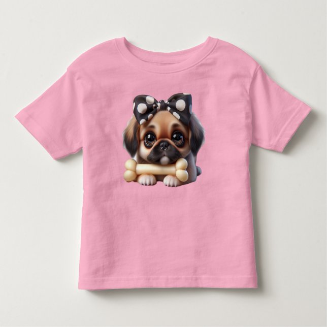 Camiseta Infantil Pekingês com Arco e Osso (Frente)