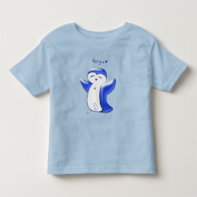 Camiseta Infantil Pengu Pengim Feliz (Azul) (Frente)