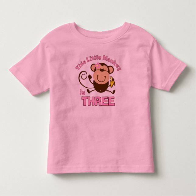 Camiseta Infantil Pequena aniversário de 3 anos de Macaco (Frente)