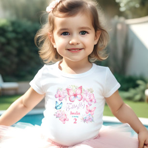 Camiseta Infantil Pequena Borboleta Rosa Floral Nome de Verão Aniver