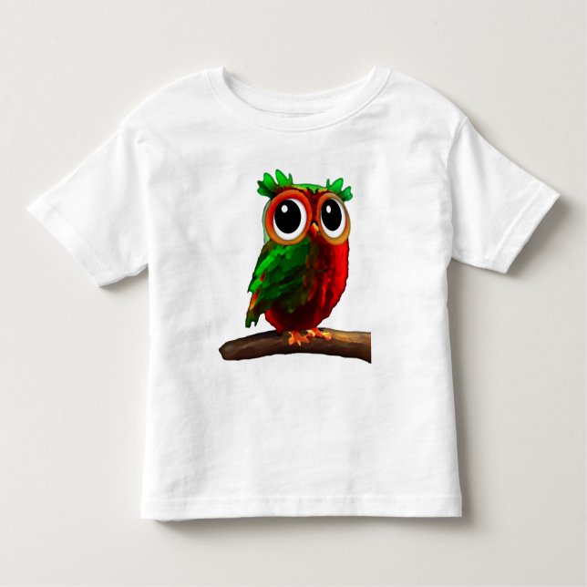 Camiseta Infantil Pequena Coruja Vermelha e Verde (Frente)