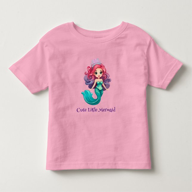 Camiseta Infantil Pequena e rosa princesa da sereia arco-íris crianç (Frente)