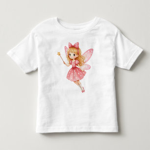 Camiseta Infantil Pequena Fada Rosa com Cabelo de ouro