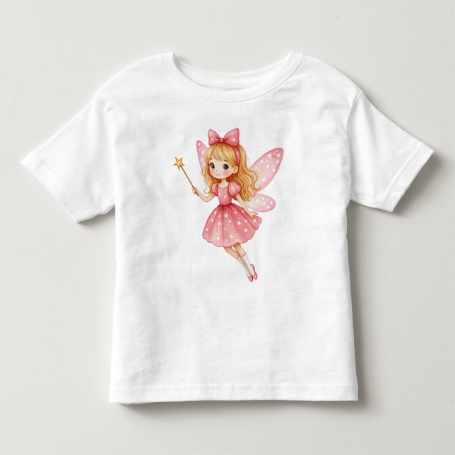 Camiseta Infantil Pequena Fada Rosa com Cabelo de ouro (Frente)