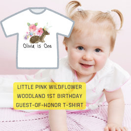Camiseta Infantil Pequena flor silvestre rosa floresta 1º aniversári