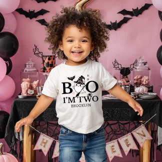 Camiseta Infantil Pequena Garota Rosa Boo Aniversário de Halloween