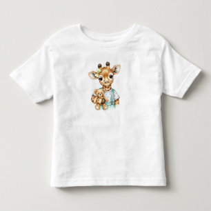 Camiseta Infantil Pequena girafa com um urso peludo Natasha Us