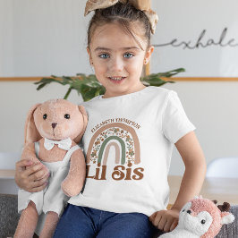Camiseta Infantil Pequena Irmã Personalizada Boho Arco Arco-Íris Rev