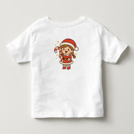 Camiseta Infantil Pequena Menina Santa com Bastão de Doce