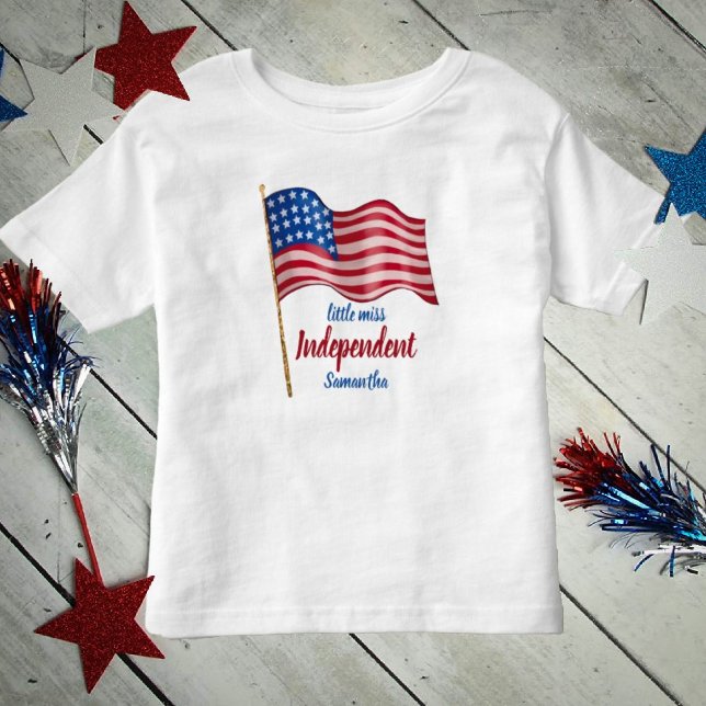 Camiseta Infantil Pequena Miss Independent American Flag (Criador carregado)