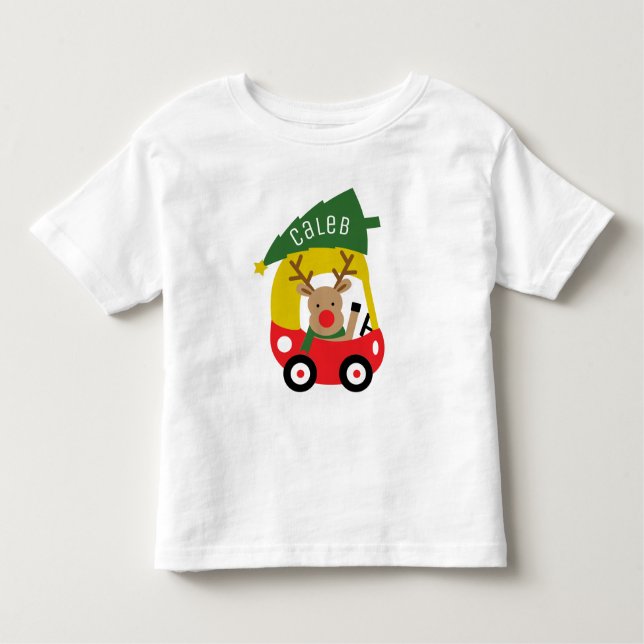 Camiseta Infantil Pequena Névoa Vermelha Carro e Árvores de Natal Be (Frente)