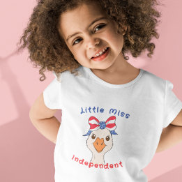 Camiseta Infantil Pequena Senhora Independente Ganso Com Laço Patrió