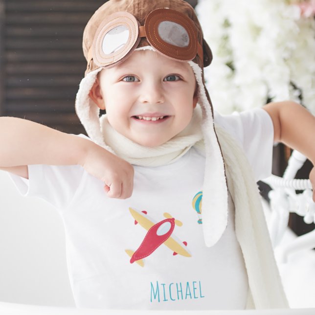 Camiseta Infantil Pequeno Avião e Balão com Nome (Criador carregado)