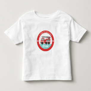 Camiseta Infantil Pequeno Bombeiro, Caminhão de Bombeiros Vermelho, 