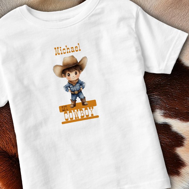 Camiseta Infantil Pequeno Cowboy Botas de Chapéu Grande Ocidental O  (Li'l Cowboy Big Hat Boots Western Your Childs Name Toddler T-shirt - Personalize it for your child.)