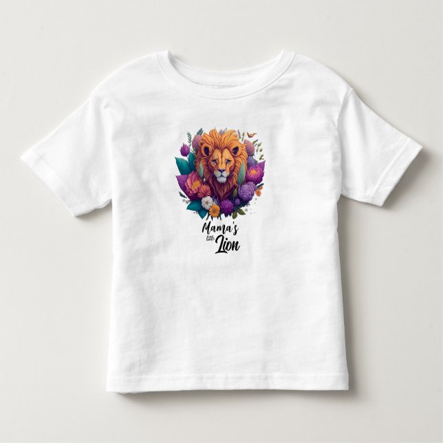 Camiseta Infantil Pequeno filhote de leão da mamãe com flores (Frente)