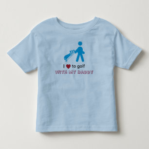 Camiseta Infantil Pequeno jogador de golfe puxando um carrinho azul