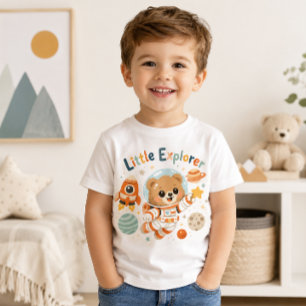 Camiseta Infantil Pequeno Urso Explorador Astronauta Aventureiro Esp
