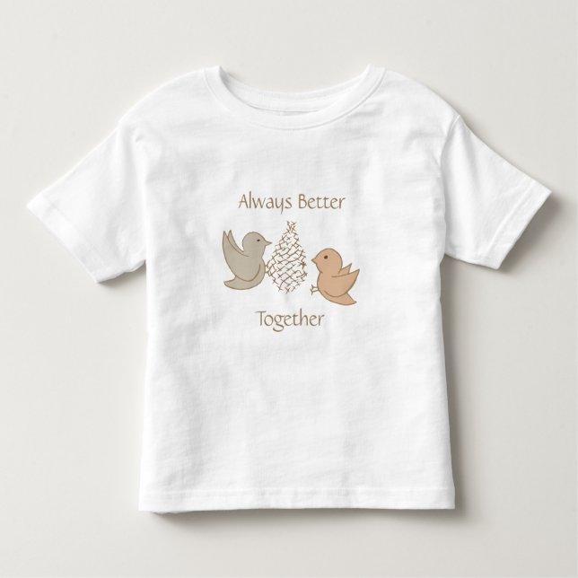 Camiseta Infantil Pequenos Beige Birdies no Feeder - Melhor Juntos. (Frente)
