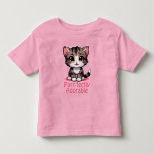 Camiseta Infantil Perfeitamente Adorável Chibi Kawaii Gatinho Rosa