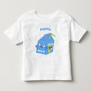 Camiseta Infantil Personagem de desenho animado de caixa de leite fo