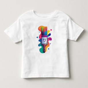 Camiseta Infantil Personagem de Pincel Fofo com Tinta Colorida