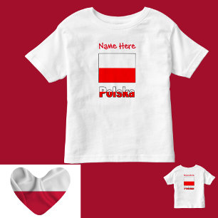 Camiseta Infantil Personalização Vermelha da Bandeira da Polônia e P