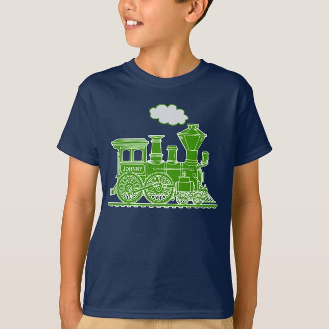 Camiseta infantil personalizada de trem verde com  (Frente)