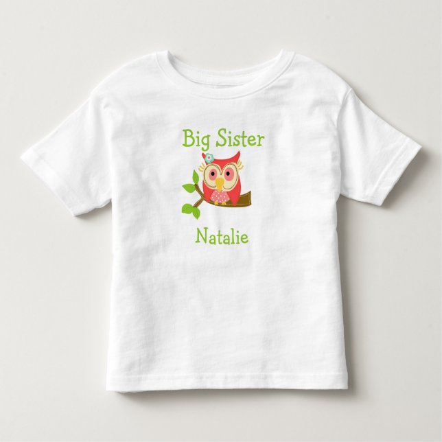 Camiseta Infantil Personalizado Adicionar um Nome Owl Big Sister (Frente)